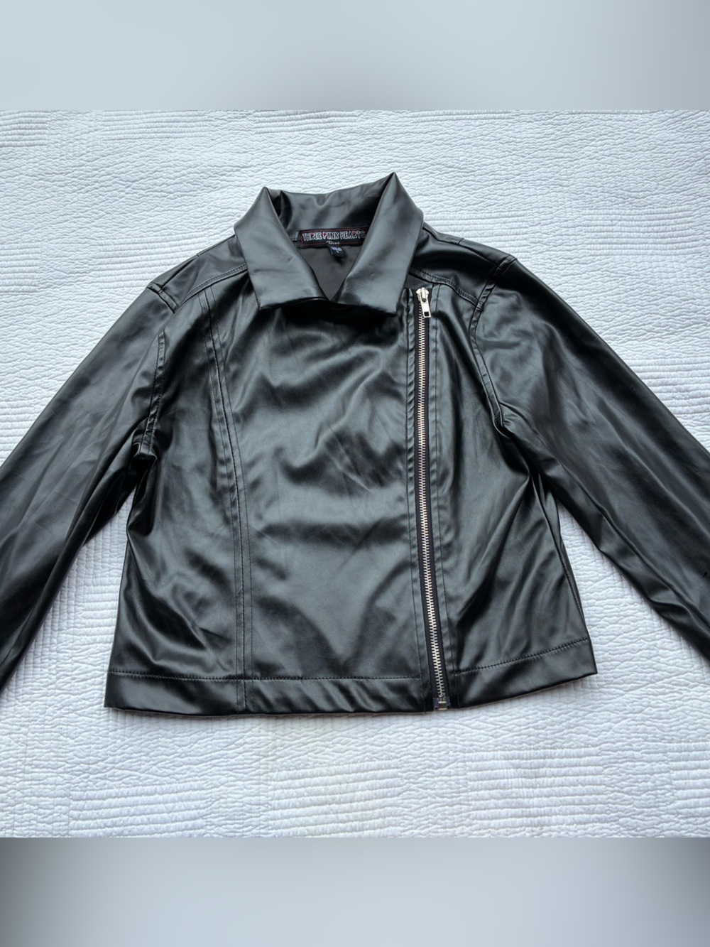 THREE PINK HEARTS Girls Black Faux Leather Jacket